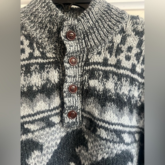 Faherty Mens Gray Merino Wool Alpaca Knit Wave Fair Isle sweater - Picture 2 of 6